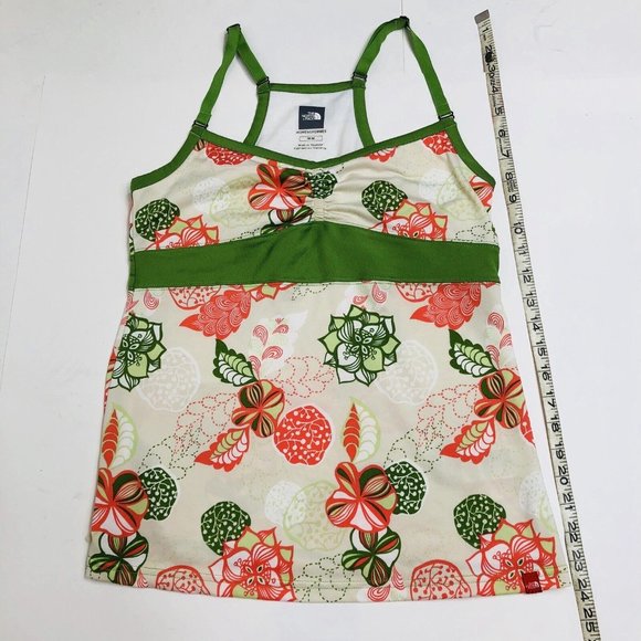 The North Face Sport Tank Top Shelf Bra Medium Beige Green Floral Empire Waist  - Picture 11 of 12